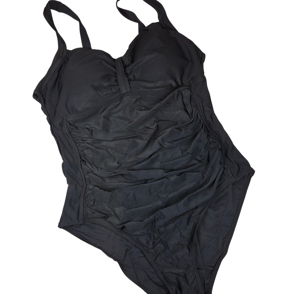 Tempt Me One Piece Womens XL Black Ruched Tummy‎ Control Sweetheart 008 NWT